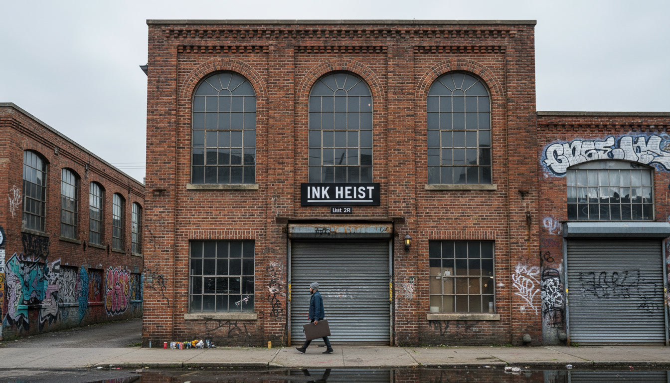 Ink Heist studio exterior - industrial building entrance